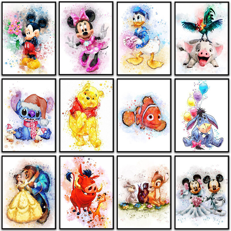 Pintura de diamantes 5D DIY, mosaico de diamantes redondos y cuadrados, bordado de punto de cruz, Disney, Mickey Mouse, Bambi, Dumbo, Winnie the Pooh