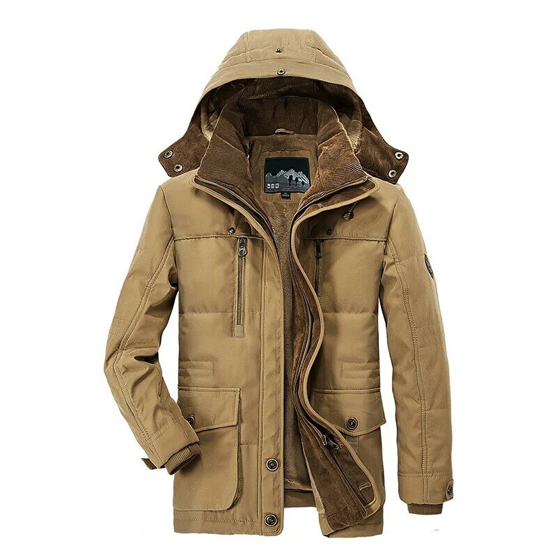 7XL Men Winter Warm Parkas Mens Fleece Detachable Hat Jacket Parkas Men Casual Cotton Outdoor Fur Trench Padded Jackets Coats