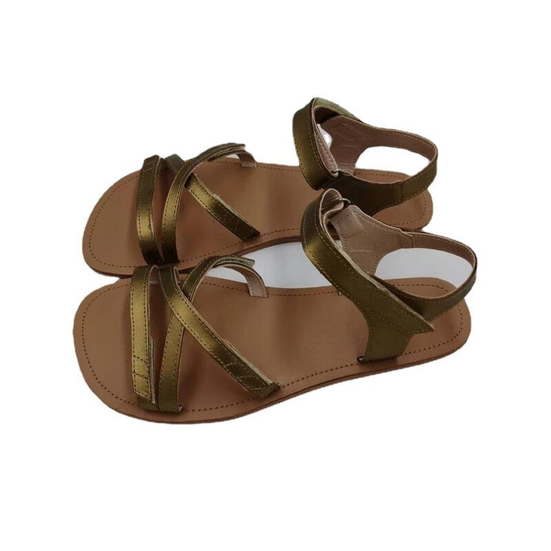 Tipsietoes-Sandálias planas de couro femininas, sapatos descalços cruzados, nova sola macia minimalista, verão, 2022