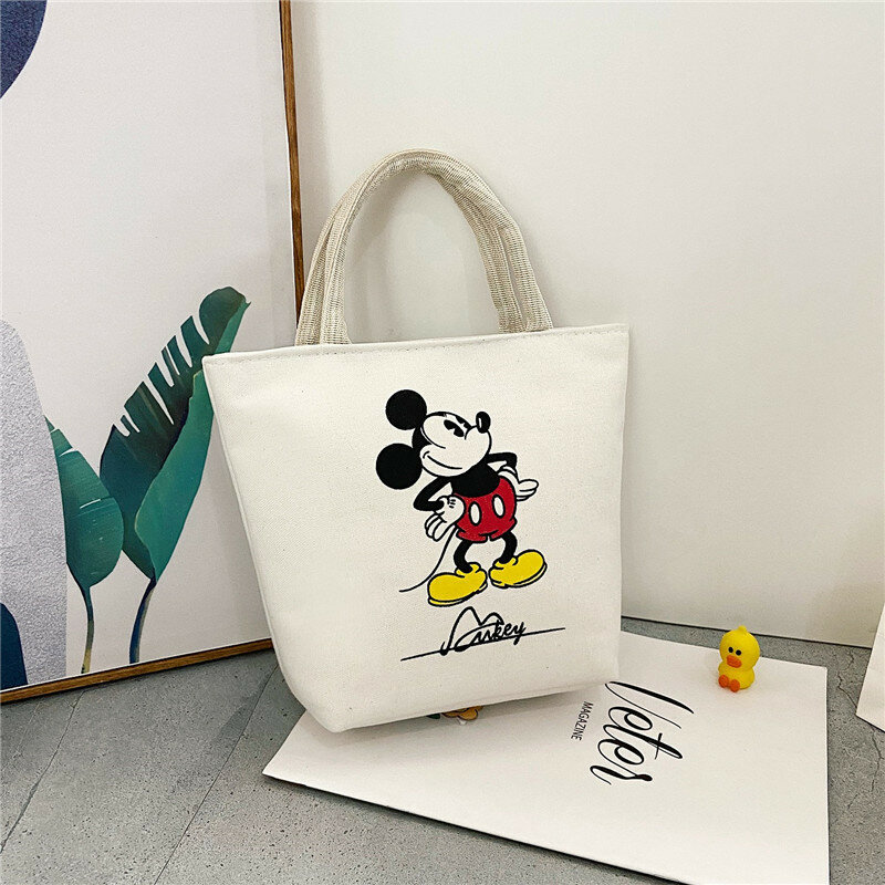 Disney-bolso de hombro de Mickey Mouse para mujer, bandolera de lona con dibujos animados de Minnie, bolso de compras de gran capacidad, artículos de viaje