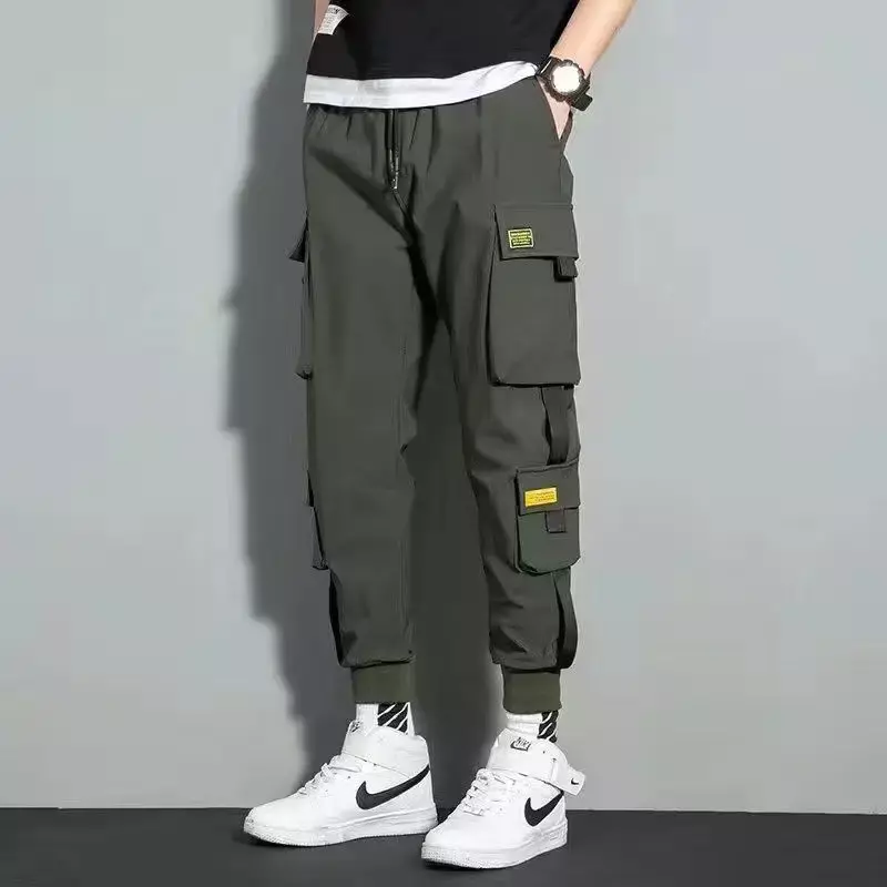 Calça Harajuku vintage coreana masculina, calça cargo casual, que combina com roupas masculinas soltas, patchwork esporte Y2K, outono, inverno, nova