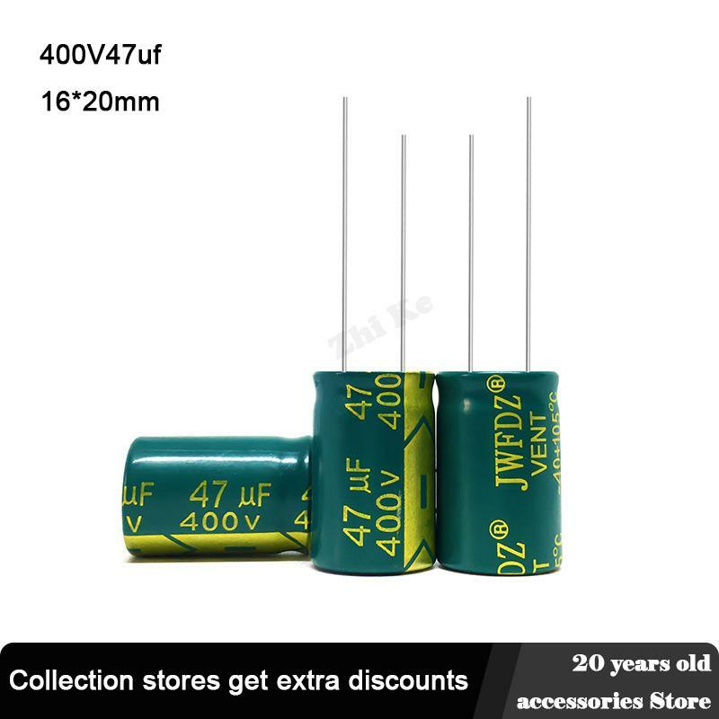 5 pces 400 v 47 uf 16*20mm baixo capacitor eletrólito de alumínio esr 47 uf 400 v capacitores elétricos de alta frequência 20%