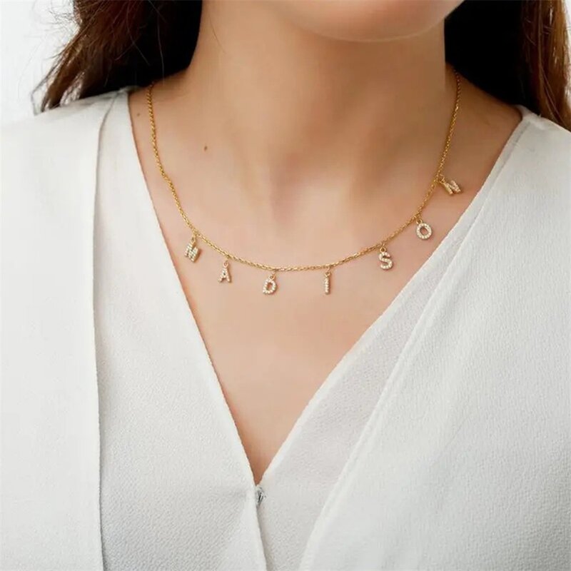 Персонализированное ожерелье с именем «сделай сам» для женщин, подарок, кулон-альпастат из циркония, подвески из нержавеющей стали под заказ, оригинальные ожерелья