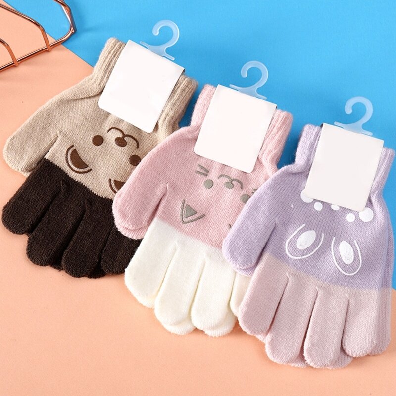 Cartoon Baby Gloves Winter Knitted Warm Toddler Children's Gloves Outdoor Windproof Paying Hand Guard Mittens for 3-7 Years Kids