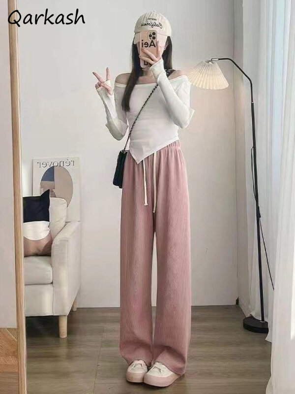 Pantalones rectos con cordón para mujer, ropa de calle juvenil, estilo coreano