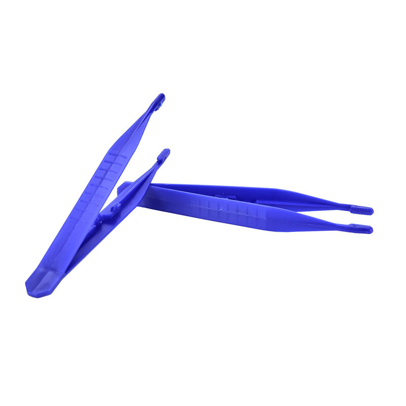 10pcs Disposable Medical First Aid Tweezer Small Plastic Tweezers Blue Plastic Plier Crafting