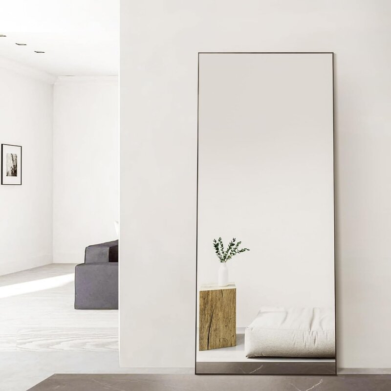 Pełnowymiarowe lustro 71 "x 32" ze stojakiem, duże pełny wymiar lustro wiszące lub oparte o ścianę, lustro ścienne ze stopu aluminium