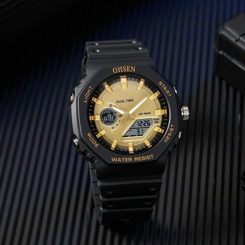 Ohsen-男性用LEDデジタル時計,防水スポーツ腕時計,ミリタリー,軍隊,電子時計