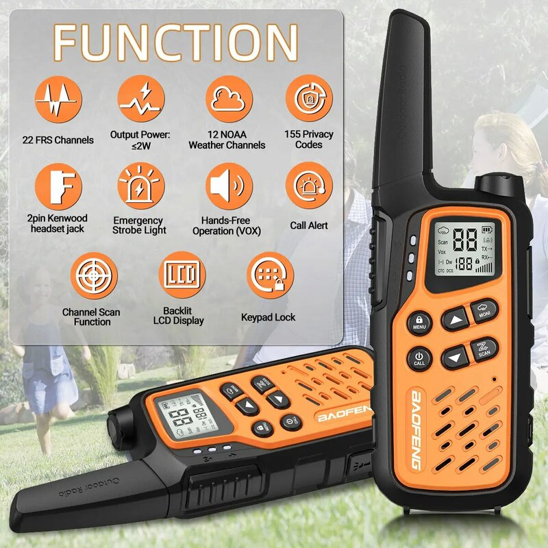 Baofeng-walkie-talkie de largo alcance para adultos, Radio bidireccional con cargador tipo C, batería No incluida, para restaurante, MP25, PMR446, FRS, 2 piezas