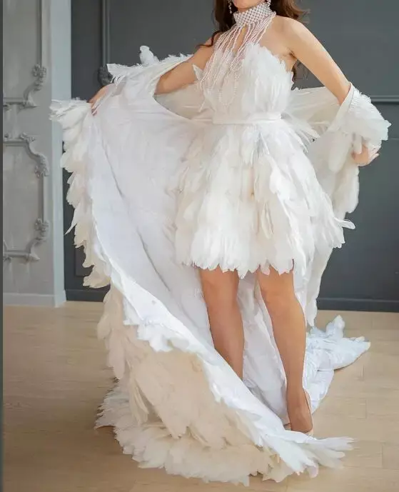 เสื้อคลุมขนนกสีขาวเสื้อคลุมขนนกยาวสำหรับงานแต่งงานเสื้อคลุมสำหรับถ่ายรูป
