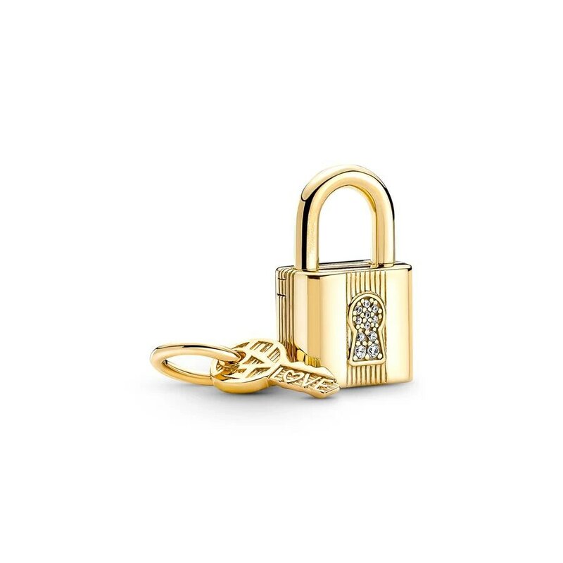 Berlapis Emas 925 Perak Murni Hati Berkilau Jimat Manik Cocok Asli Pandora Gelang Kalung Hadiah Perhiasan untuk Wanita
