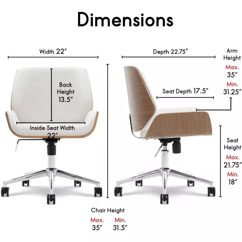 Ophelia-Cadeira de Escritório Moderna, Elegante Bentwood Frame, ArmlessChair com Assento Elevado Edge, Gentil Ergonômico Curvo Low-Back DeskCha