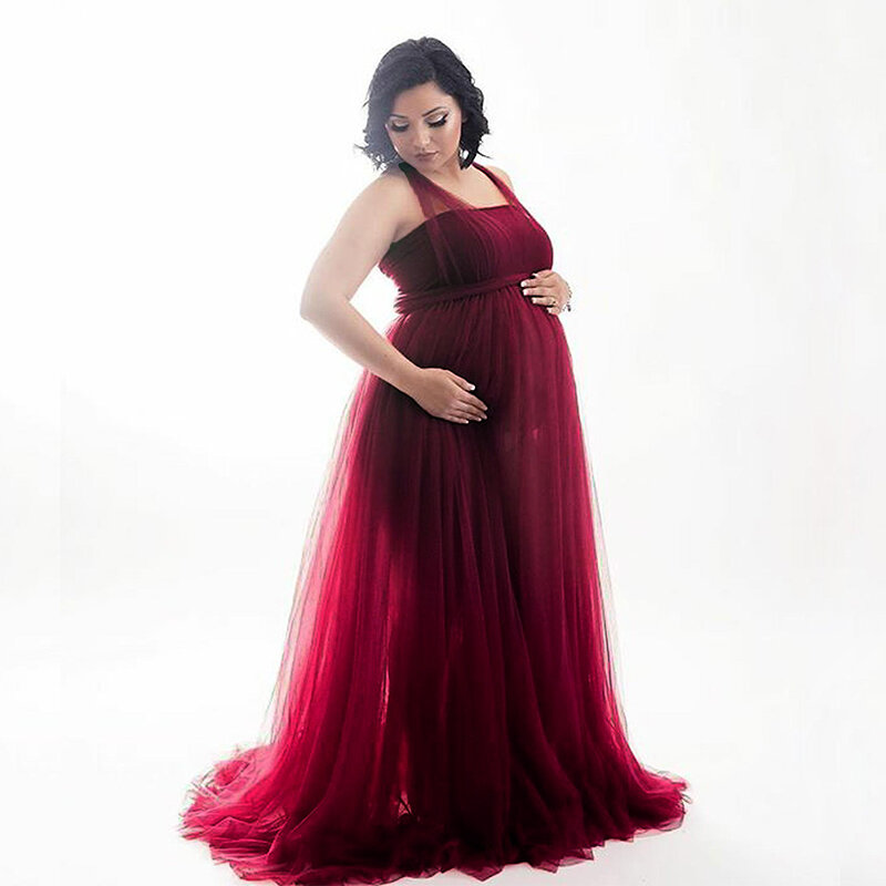 Sexy Mesh Sleeveless Solid Maxi Long Vestidos Premama Robe Elegant Maternity Dresses Photo Shoot Pregnant Women Dress Pregnancy
