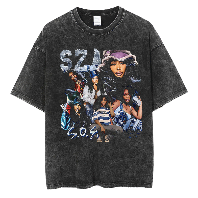Sza Grafik T-Shirt Hip Hop Rapper R & B Ctrl Album Cover Print T-Shirt Top Baumwolle Vintage übergroße Streetwear Kurzarm T-Shirts