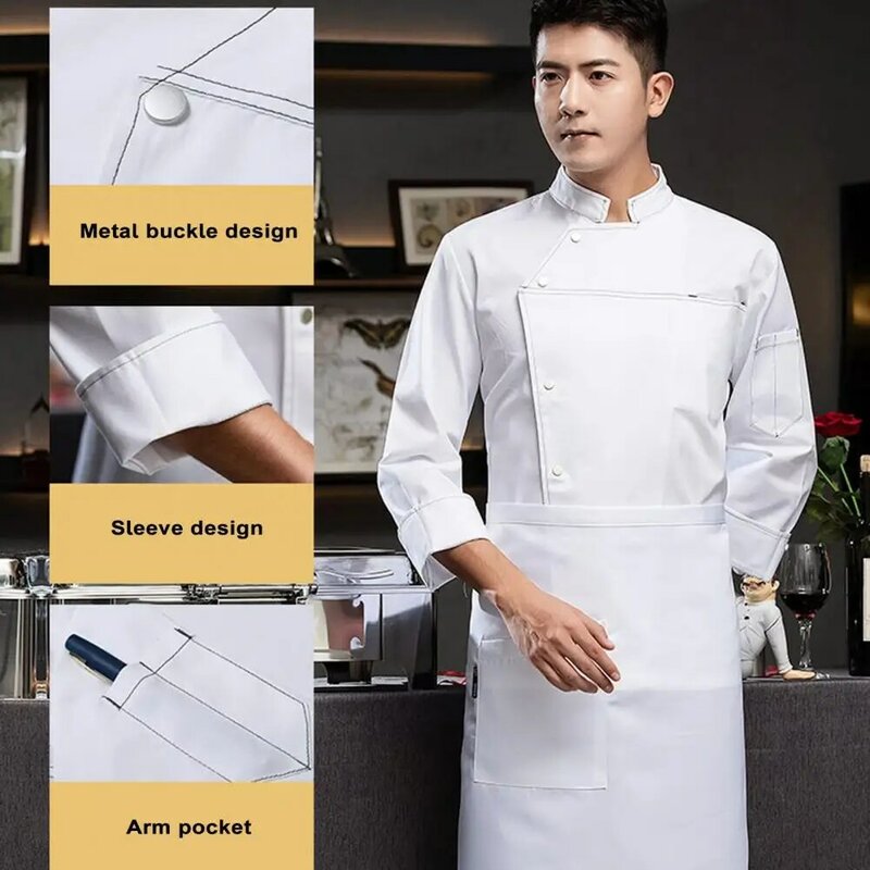 Chef camicia a maniche lunghe colletto alla coreana cappotto da cuoco traspirante camicia da cuoco Unisex morbida tinta unita uniforme a maniche lunghe per la cucina