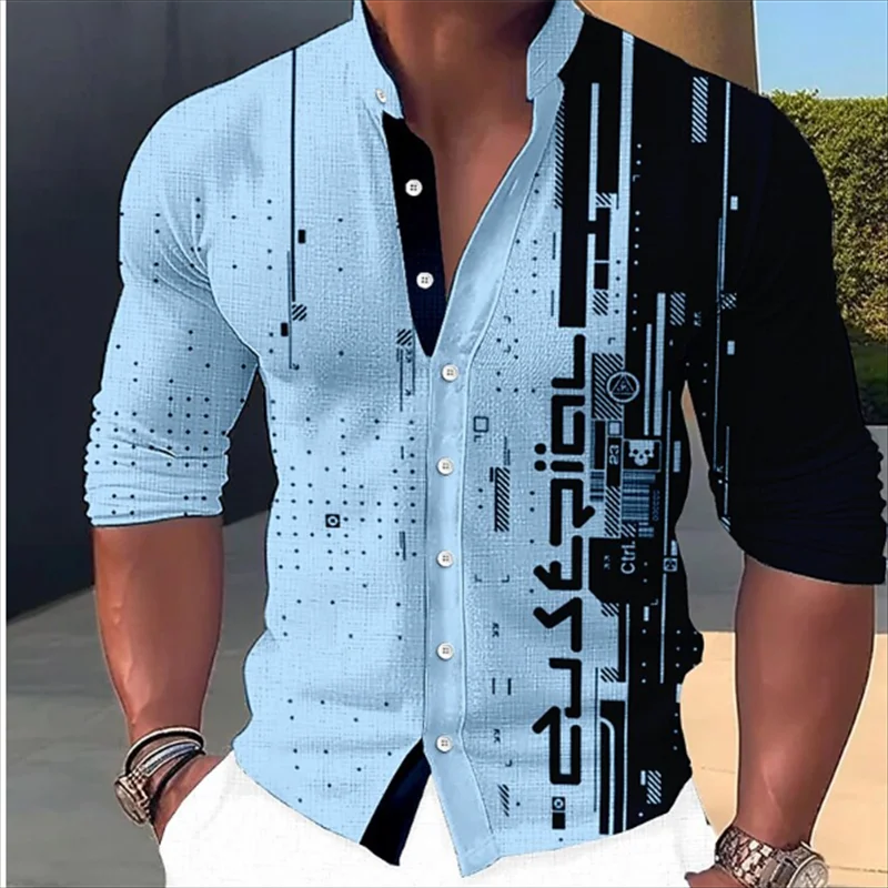 Camisa de manga larga con estampado floral para hombre, cárdigan de gran tamaño con solapa informal, graffiti callejero, verano, 2024
