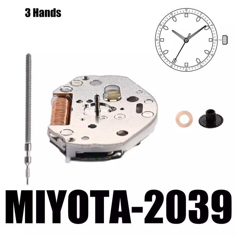 Movimento do relógio Miyota, Movimento padrão, 3 ponteiros, Tamanho 3,15mm, 6 3/4x8 '', Miyota 2039 Padrão