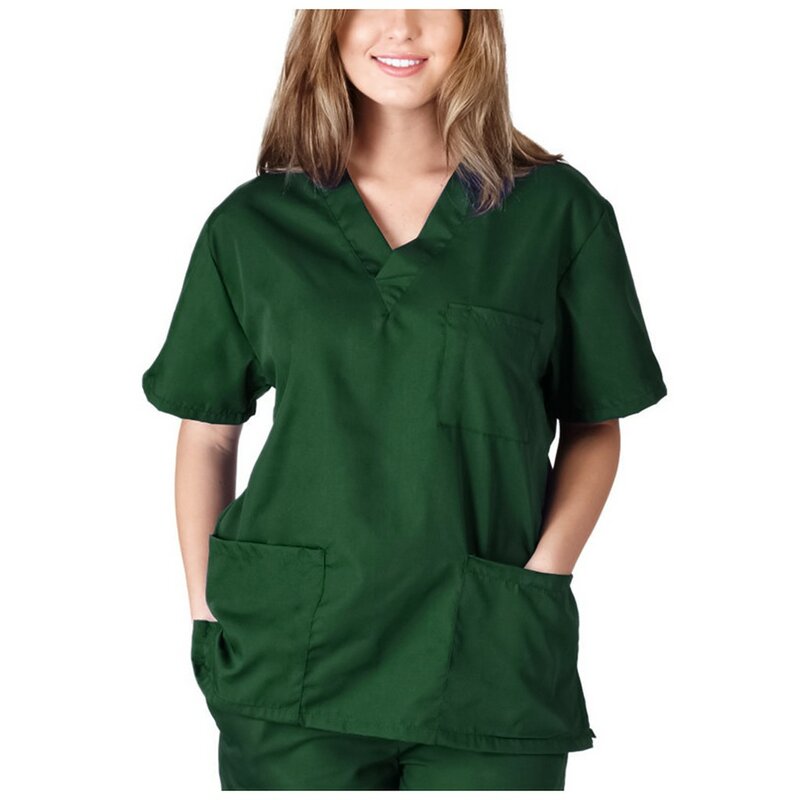 Top feminino monocromático com decote em v, avental cirúrgico unissex, uniforme de trabalho, uniforme hospitalar, médico e enfermeira, moda