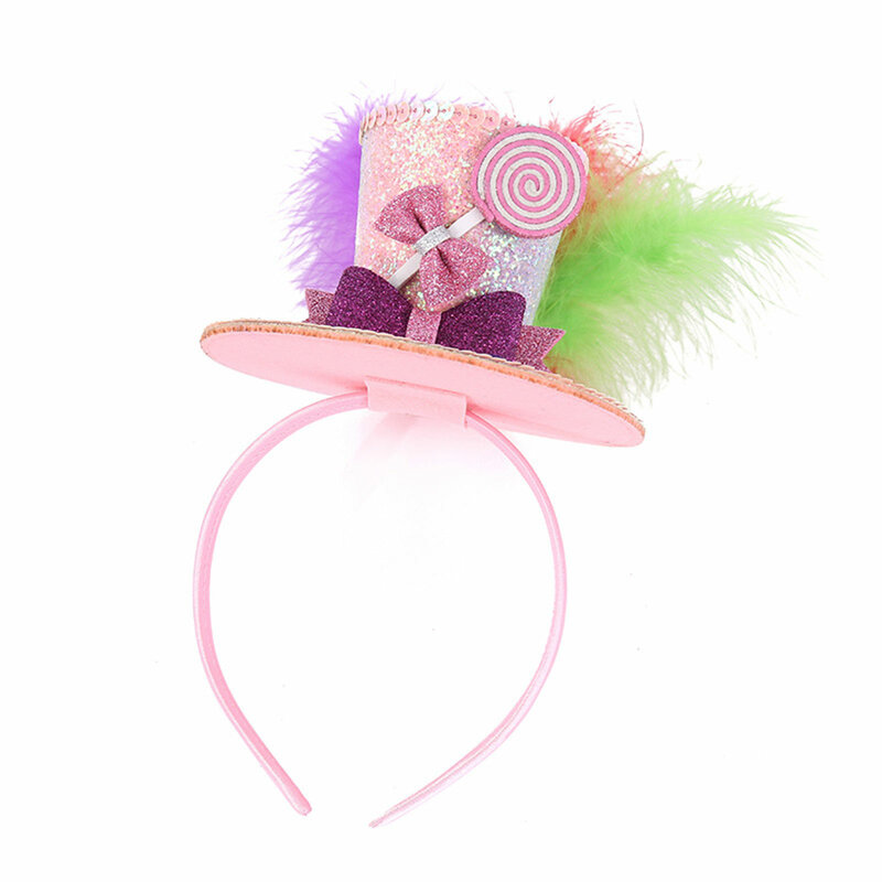 Mini Pena Bowknot Top Hat, Lady's Top Hat, Hair Hoop, Birthday Party, Carnaval Headband, Headwear, Acessórios para o cabelo