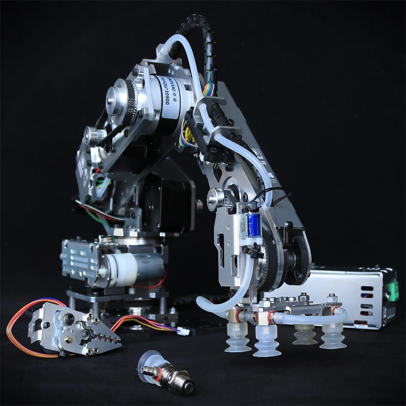 Muatan besar 4 DOF Metal RobotiArm dengan cangkir pengisap pompa Stepper Motor untuk Robot Arduino Kit DIY industri 4 sumbu Robot Model cakar