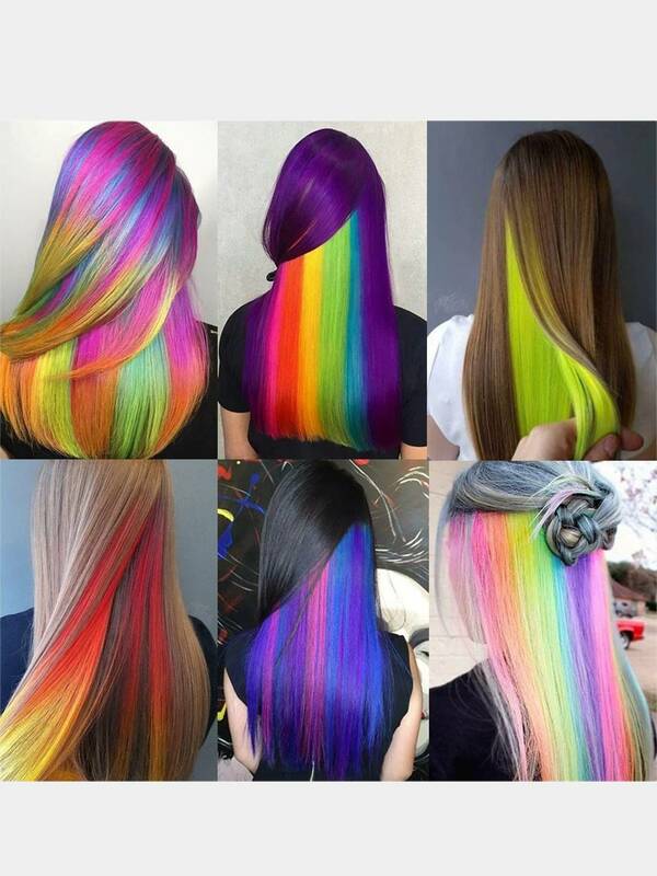 Extensão do cabelo do arco-íris sintético para meninas, um chip no grampo de cabelo reto longo grampo de cabelo falso, rosa, colorido