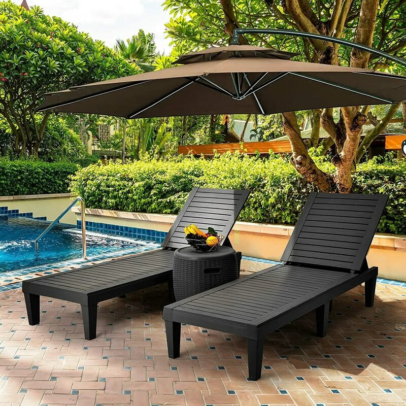 Reclinável Chaise Lounge Chair, piscina exterior, gramado, espreguiçadeiras de praia, pátio, 2 pcs