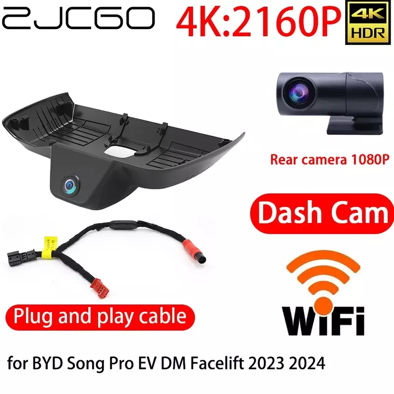 ZJCGO-Caméra de Tableau de Bord 4K DVR, Wifi, Avant et Arrière, Moniteur 24h pour BYD Song Pro EV DM Facelift 2023 2024