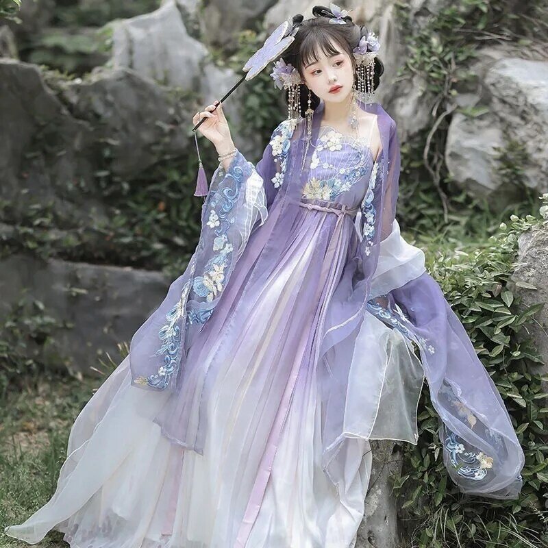 Hanfu-Camisa feminina de saia cheoko com corte completo, camisa de manga grande, fada diária, Han Ke Zi