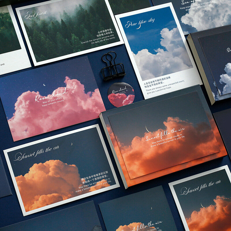 Ensemble d'enveloppes de cartes postales en papier vintage avec bancs, impression de nuage de ciel, autocollant d'étiquette, lettre de carte postale, fournitures scolaires