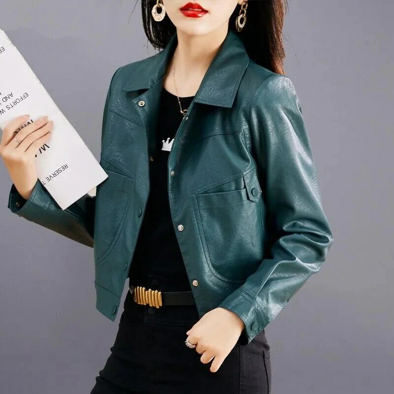 Новинка 2023, модная свободная кожаная куртка, женская короткая куртка на весну и осень, корейские повседневные Куртки из искусственной кожи, женская верхняя одежда