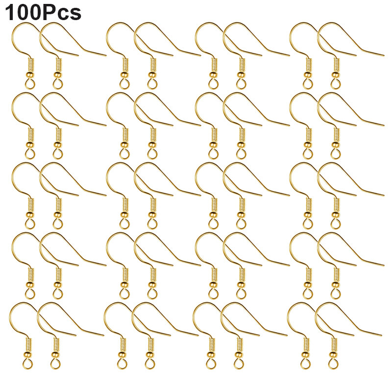 100Pcs Stainless Steel Hypoallergenic Earring Hooks Fish Earwire with Coil and Ball for Jewelry Findings DIY Making