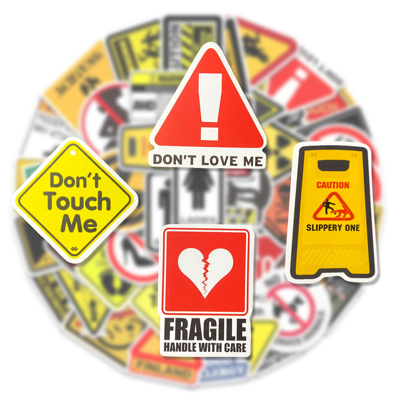 Perigo aviso aviso adesivos, adesivo impermeável para malas, laptops, telefone móvel, guitarra, capacete de motocicleta, 10 pcs, 30 pcs, 50pcs