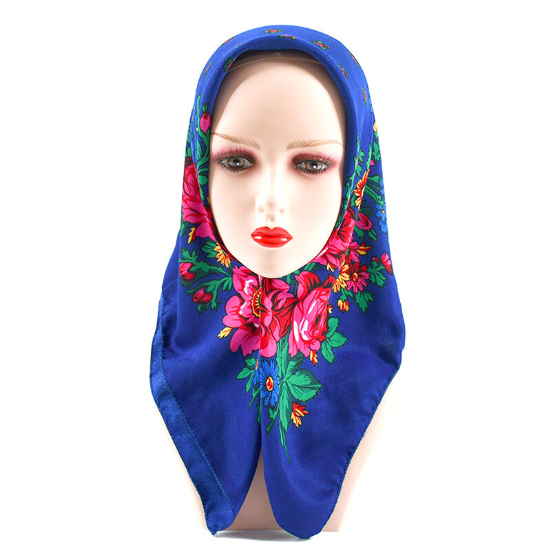 女性のための正方形の全国のスカーフ、レトロな花のプリント、バンダナ、イスラム教徒のヘッドラップ、babushka shawl、70x70cm、1個