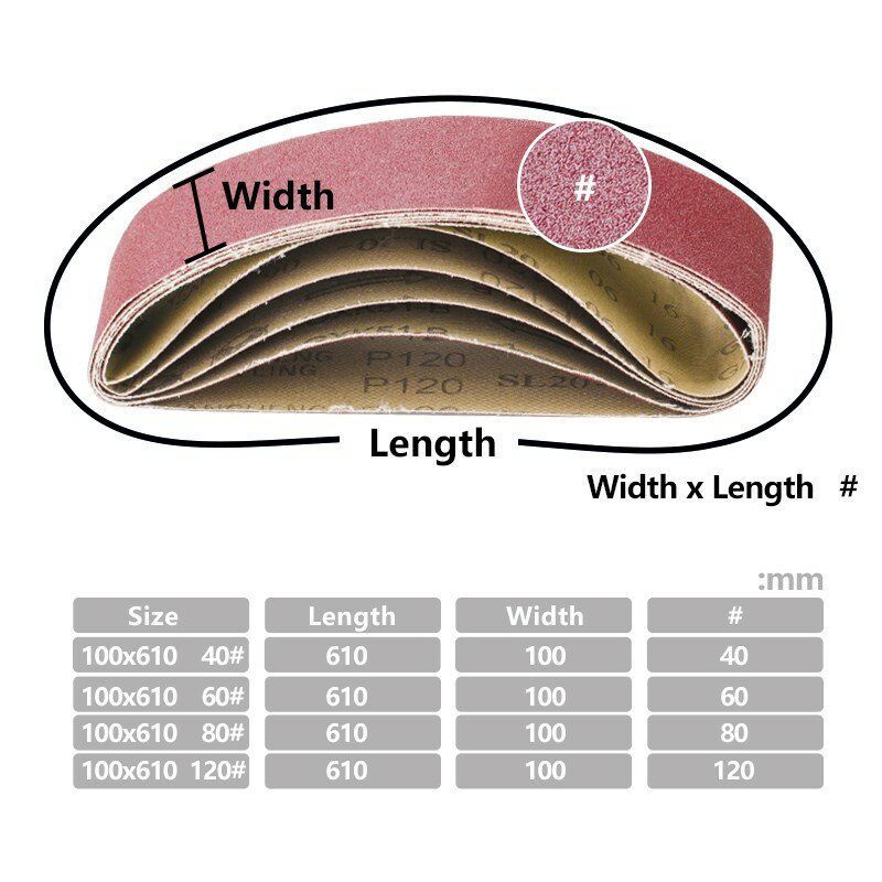 5pcs Abrasive Sanding Belts 100*610mm Sander Belt 40-120 Grits Sandpaper Abrasive Bands for Wood Soft Metal Polishing Tool