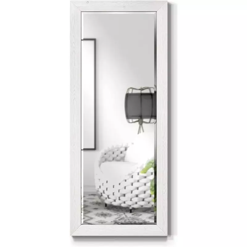Cermin gantung atau berdiri Panjang penuh pedesaan, kaca rias lantai besar untuk kamar tidur, ruang tamu atau kamar mani-putih