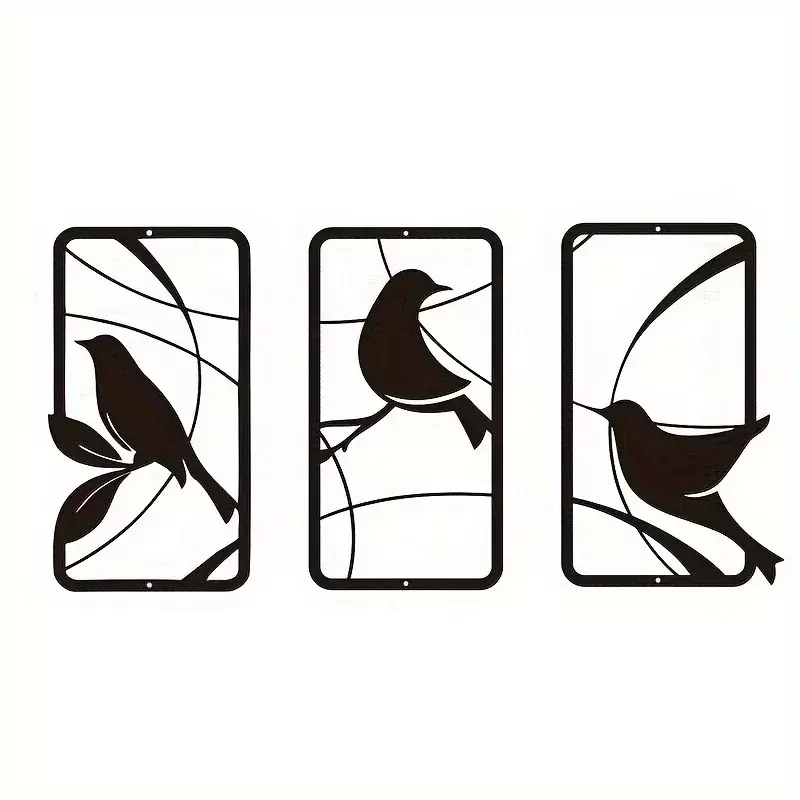 3pcs Paradise Bird Metal Wall Art, Bird Metal Painting Metal Wall Picture Frame Wall Hanging, Flower Home Decoration Gift
