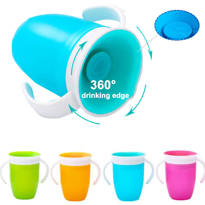 Baby Water Cups 360 Degrees Rotated Baby Learning Drinking Cup with Double Handle Flip Lid Leakproof Infants Water Cups Bottle