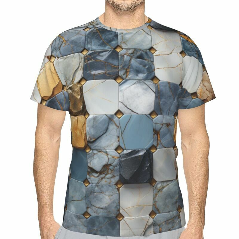 เสื้อยืดผู้ชายเสื้อแขนสั้นพิมพ์ลาย3D หินอ่อนเสื้อยืดผู้ชายแบบลำลองและทันสมัย Y2K เสื้อผ้าโอเวอร์ไซส์สำหรับฤดูร้อน