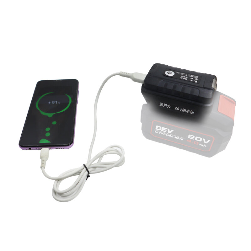 어댑터 LED 라이트 램프 손전등 토치 USB Devon 20V 리튬 이온 배터리 보조베터리 자동차 팬 리튬 도구에 대 한 휴대 전화 충전기