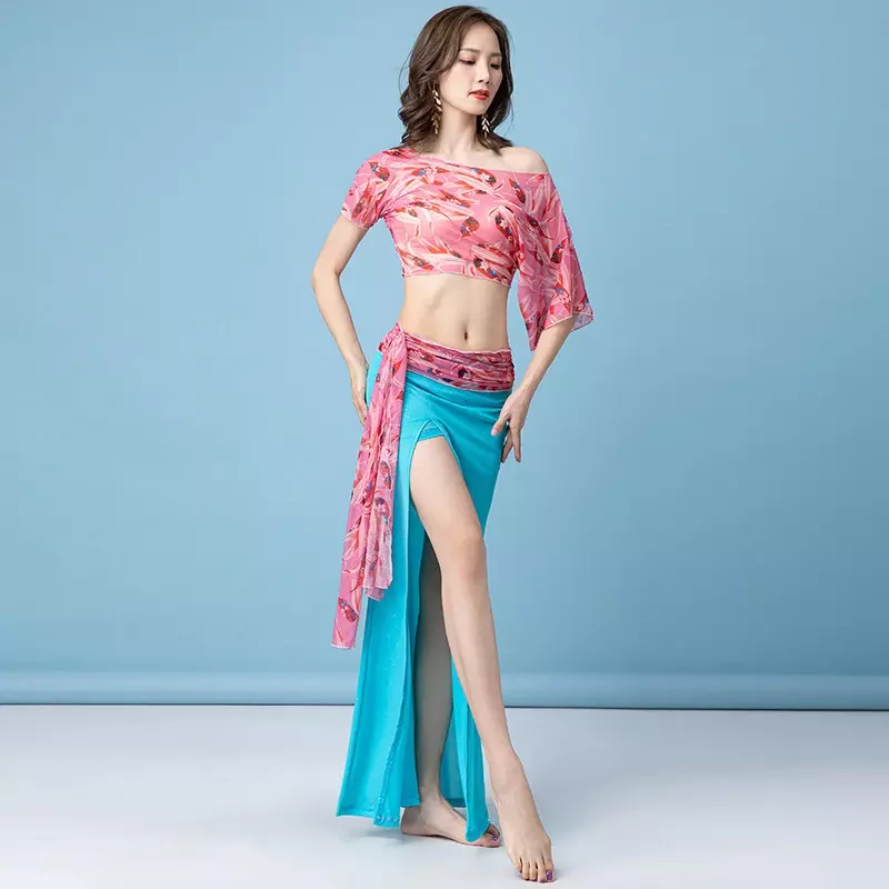 Sexy Printed Long Skirt Belly Dance Costume Women Oriental Dance Dance Practice Clothes Women Competition Performance Clothes