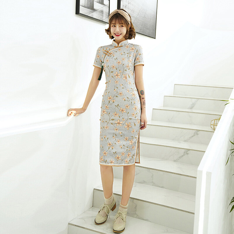 Лето 2023, улучшенное винтажное модное элегантное платье Ципао в китайском стиле для молодых девушек, оптовая продажа