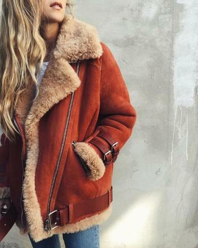 Chaqueta de lana de cordero con solapa para mujer, estilo de motocicleta, ropa informal, otoño e invierno, nuevo