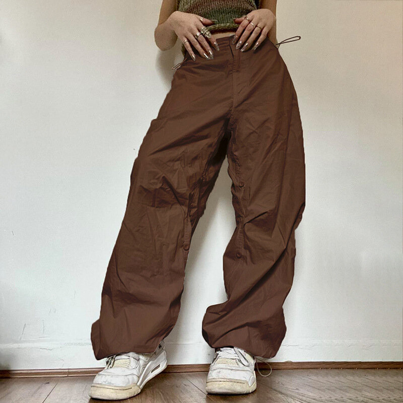 Pantalon à jambes larges tissé, ample, couleur unie, avec cordon de serrage, polyvalent, Streetwear, Baggy, pour femmes, nouvelle collection 2022