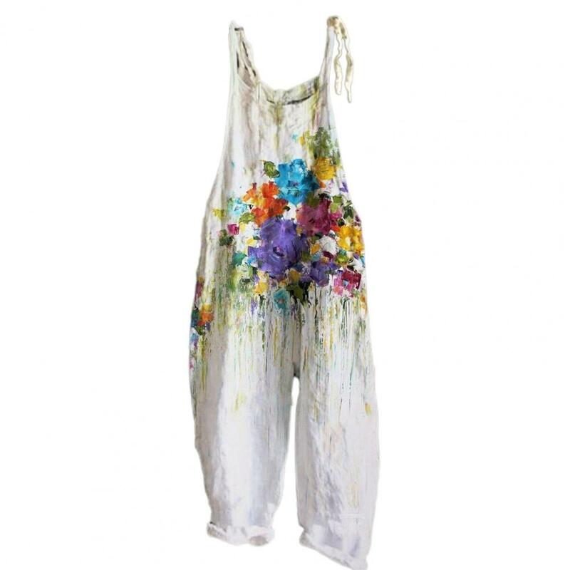 Combinaison vintage à imprimé floral pour femmes, vêtement de plage à jambes larges, de tempérament, adt-fitting, pour les vacances