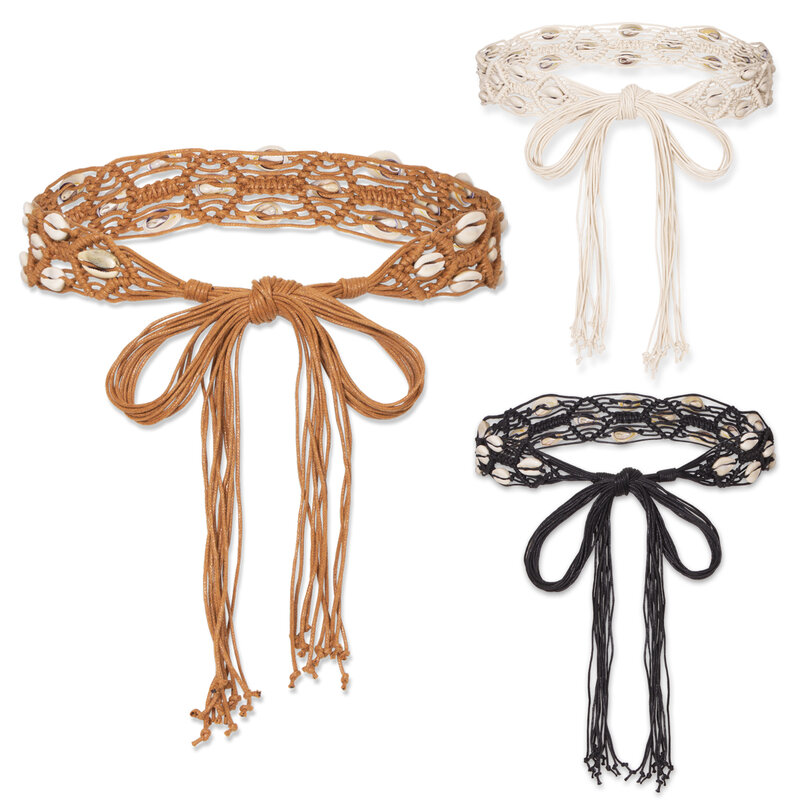 Długi damski pleciony pasek z frędzlami Pleciony pasek do krawata Boho Girls Waist Rope Chain Waist Belts For Dress Accessories BRB0004