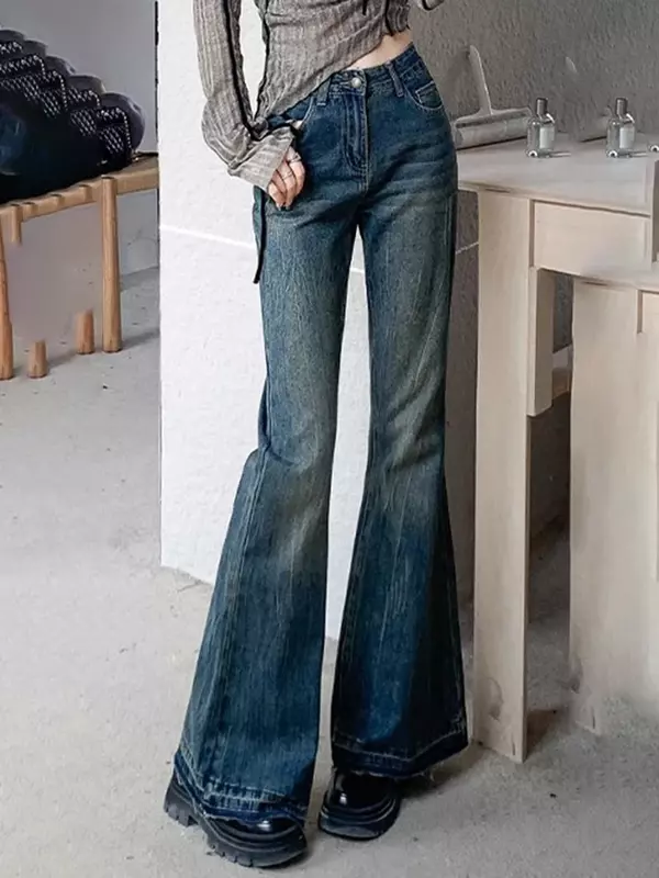 American Vintage Chic Flare lose lässige Jeans Frauen Sommer neue klassische in voller Länge einfache Mode gewaschen Frauen hohe Taille Jeans