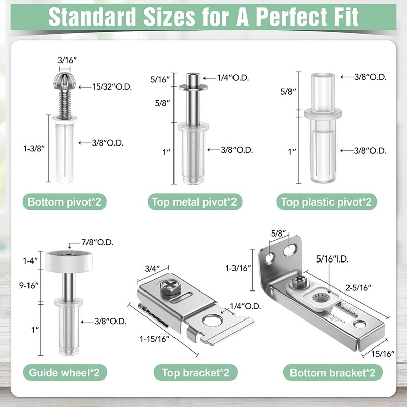 Bi-Fold Door Hardware Repair Kit, Folding Pocket Door Peças de reposição, Hardware Kit para 2.22 "a 2.54" Track