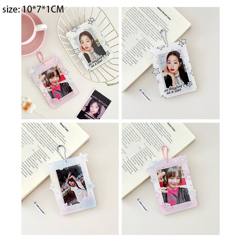 Cute Sweet Photo Protection Photocard Frame, Star Series, Display Stand, Desktop Decor, Suporte para foto, Manga de cartão acrílico, 3"