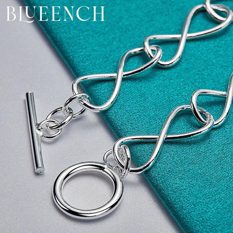 Blueench 925 Sterling Silber Einfache OT Schnalle Armband Kette für Party Engagement Casual Mode Schmuck