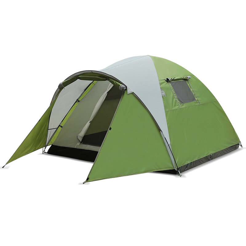 Tenda Kemah dek ganda 34, perlengkapan luar ruangan untuk membangun tenda Kemah tahan hujan satu kamar tidur dan satu ruang tamu